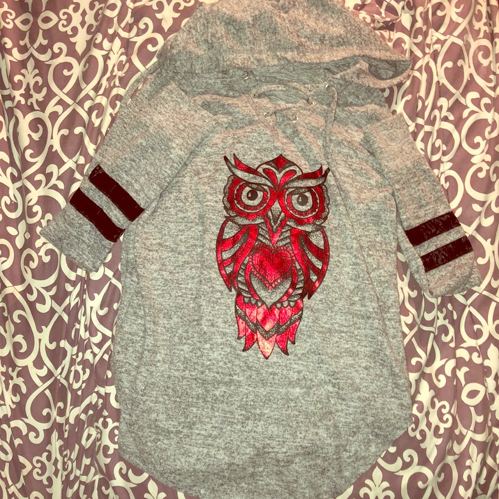Thin hooded long sleeve owl shirt